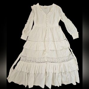 Champagne And Strawberries Bohemian Chic Cottagecore White Lace Maxi Dress Sz M